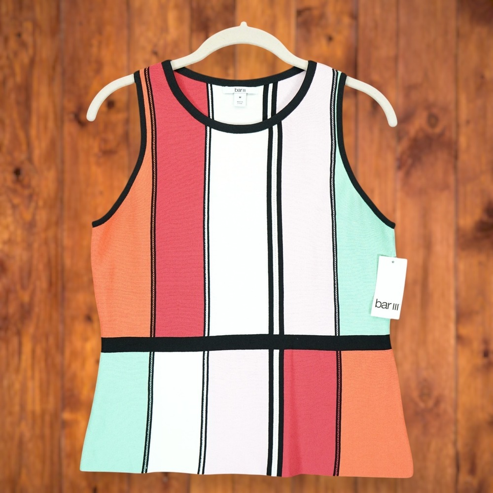 NWT Bar III Multicolor Tank Top Colorblock Sleeveless Blouse‎ Medium Knit Top